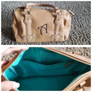 Tan Initials inc bag with A initial